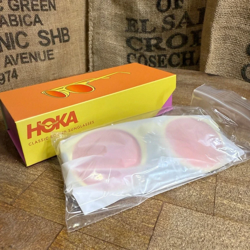 Hoka Classic Round Sunglasses Unisex OS Yellow New Polarized Red Orange Lens